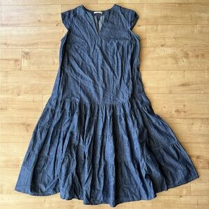 Wayward Fancies Blue Chambray Tiered Maxi Dress 100% Cotton Sleeveless